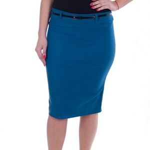 Women Pencil Skirt with Belt, d-3018, Teal